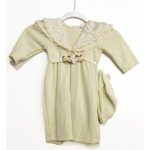 L'E Girl Ivory Polycotton Overall Bodysuit Fleece Lace Collar Button 18-24M NWOT